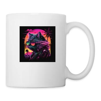 Cat with neon colors, synthwave / 80s - Mug - white - Right