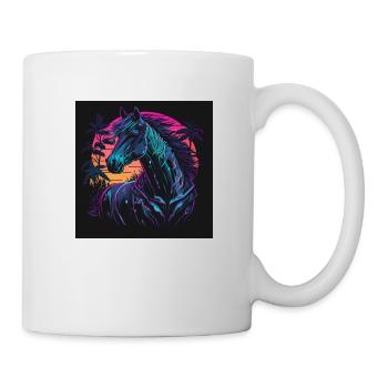 Horse with neon colors, synthwave / 80s - Mug - white - Right
