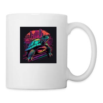 Schildkröte in Neonfarben 80er Synthwave Style - Tasse - Weiß - Rechts