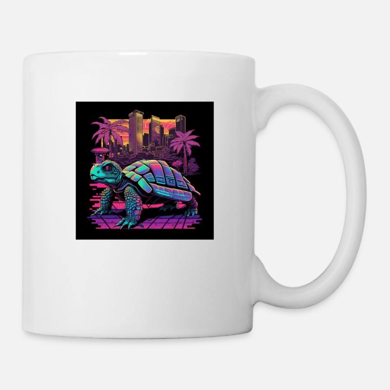 Turtle with neon colors, synthwave / 80s - Mug - white