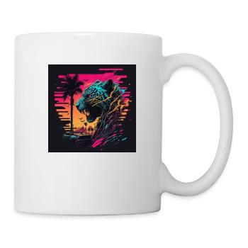 Tiger mit Neonfarben, Synthwave / 80er Jahre - Tasse - Weiß - Rechts