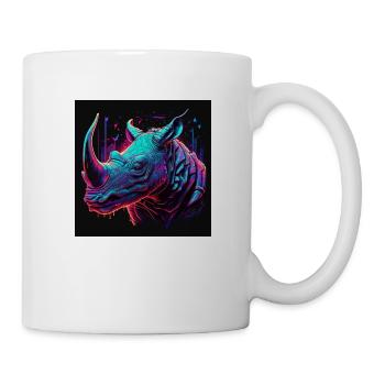 Rhinocéros aux couleurs néon, synthwave / années 80 - Mug blanc - blanc - Droite