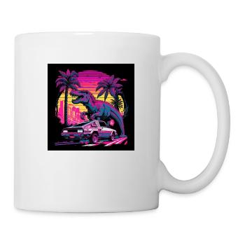 Dinosaurs with neon colors, synthwave / 80s - Mug - white - Right