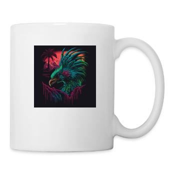Pfau mit Neonfarben, Synthwave / 80er Jahre - Tasse - Weiß - Rechts