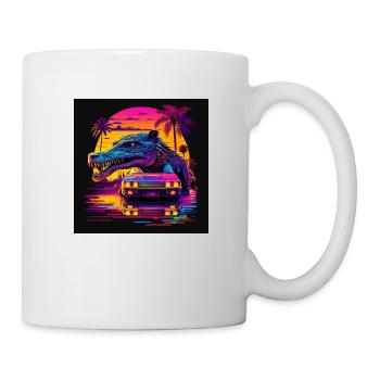 Krokodil mit Neonfarben, Synthwave / 80er Jahre - Tasse - Weiß - Rechts