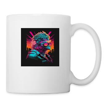 Chicken with glasses Camel with neon colors 80s - Mug - white - Right