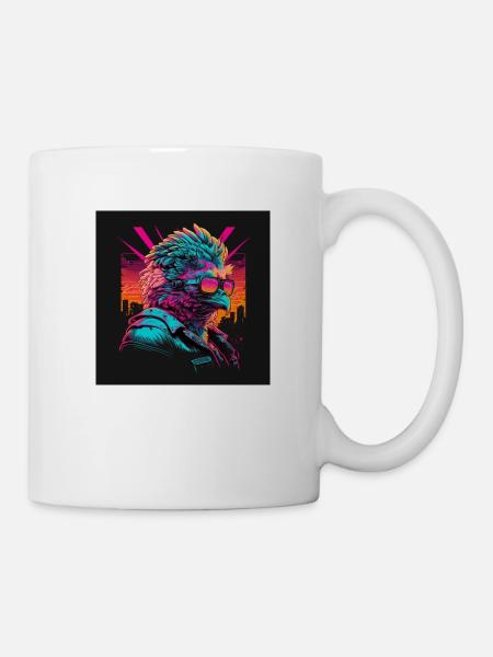 Huhn mit Brille Kamel mit Neonfarben 80er Jahre - Tasse - Weiß