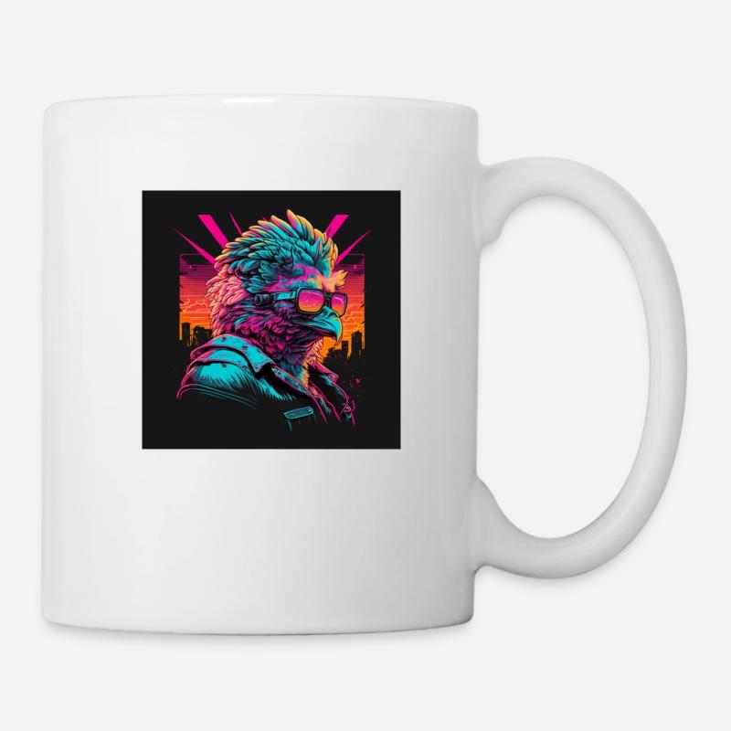 Huhn mit Brille Kamel mit Neonfarben 80er Jahre - Tasse - Weiß