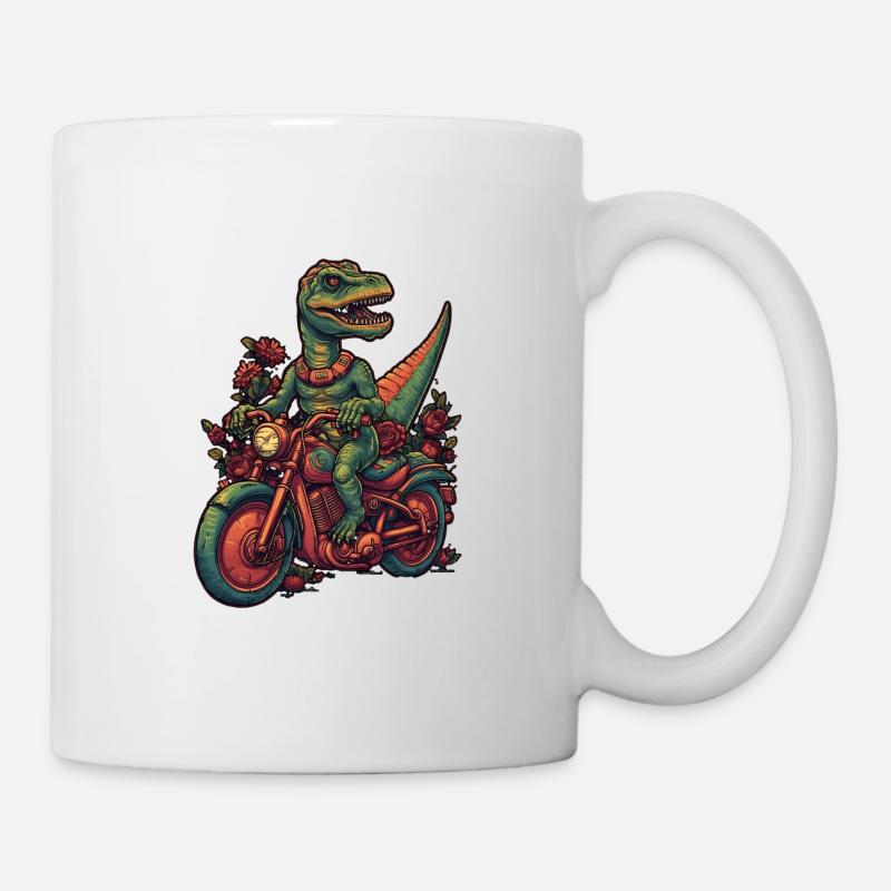 Cooler Dinosaurier auf Motorrad - Tasse - Weiß