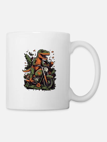 Cool T-Rex dinosaur on motorcycle - Mug - white