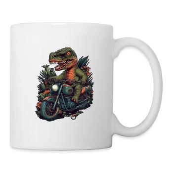 Cool T-Rex dinosaur on motorcycle - Mug - white - Right