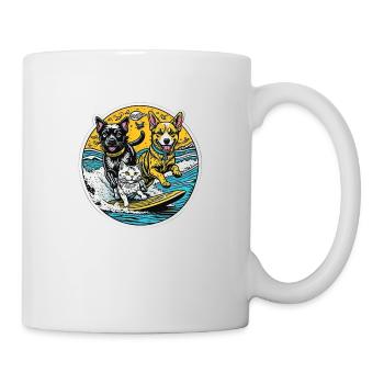 Eine Katze und Hunde surfen zusammen: beste Freunde - Tasse - Weiß - Rechts