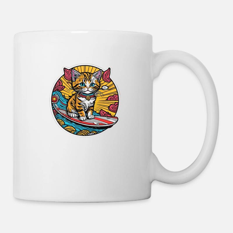 Cute cat, little kitty surfing at summer - Mug - white