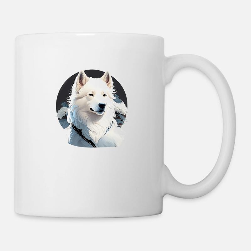 Portrait Weisser Schäferhund mit Blumen - Tasse - Weiß