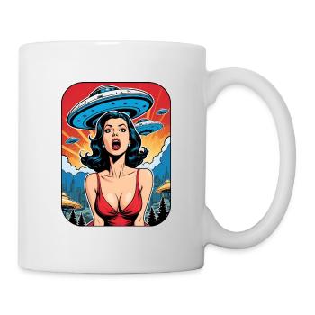 Woman is in panic because of UFO invasion. - Mug - white - Right