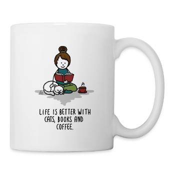 Life is better with cats, books and coffee - Katze - Tasse - Weiß - Rechts