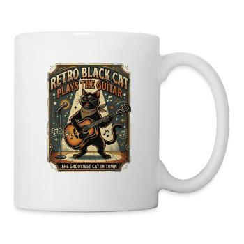 Chat noir rétro jouant de la guitare Design Amateur de musique - Mug blanc - blanc - Droite