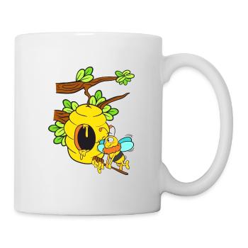 Honeybee with hive on the branch - Mug - white - Right