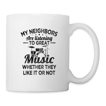 Les voisins batteurs écoutent de la bonne batterie de musique - Mug blanc - blanc - Droite