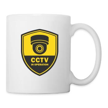 Symbolsymbol für Überwachungskameras in Verwendung. Stationäre Videoüberwachung - Tasse - Weiß - Rechts