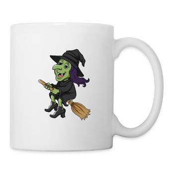 Lustiges Halloween Outfit coole Hexe auf Besen - Tasse - Weiß - Rechts