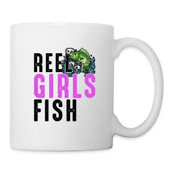 Rolle Mädchen Fisch Weibliche Frauen Bass Angeln Retro - Tasse - Weiß - Rechts