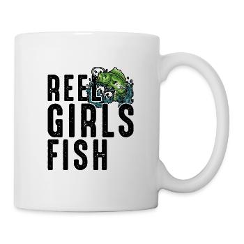 Rolle Mädchen Fisch Weibliche Frauen Bass Angeln Retro - Tasse - Weiß - Rechts