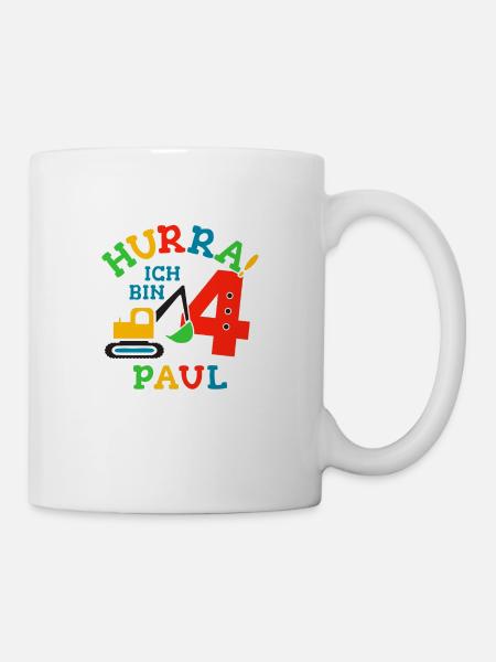 Name Paul 4. Geburtstag Personalisiert - Tasse - Weiß