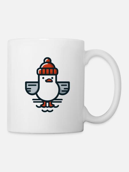 Mouette de la mer du Nord avec bonnet T-shirt - Mug blanc - blanc