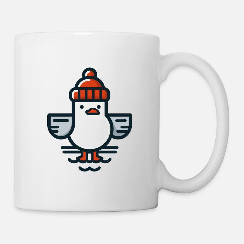 Mouette de la mer du Nord avec bonnet T-shirt - Mug blanc - blanc