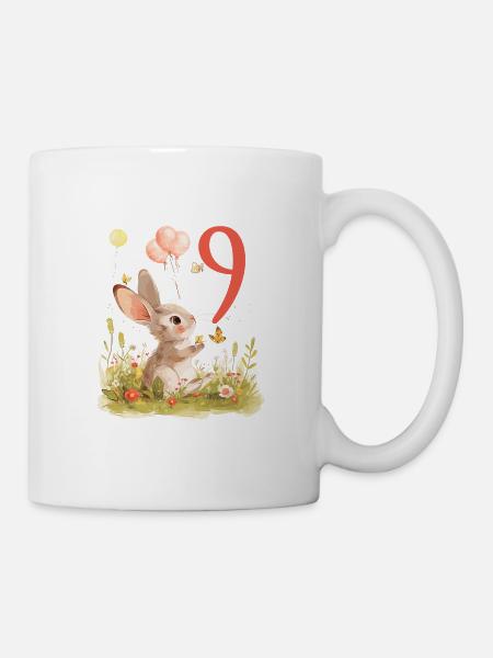 Geburtstag 9 Hase Waldtier Mädchen Neun 9 Jahre al - Tasse - Weiß