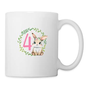 Geburtstag 4 Hase Waldtier Mädchen Vier 4 Jahre al - Tasse - Weiß - Rechts