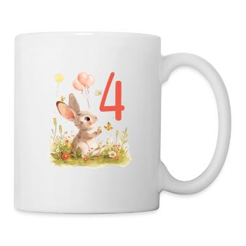 Geburtstag 4 Hase Waldtier Mädchen Vier 4 Jahre al - Tasse - Weiß - Rechts