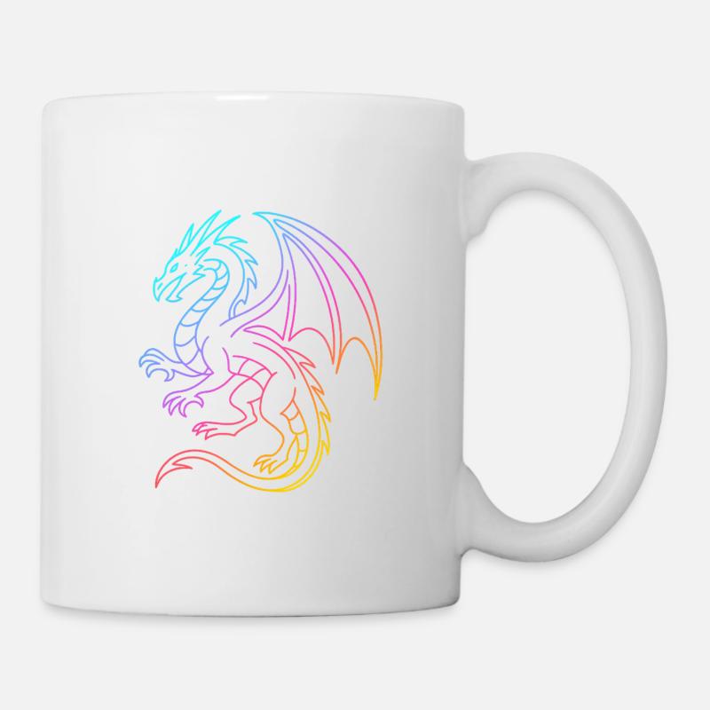 Dragon arc-en-ciel en lignes néon - Mug blanc - blanc