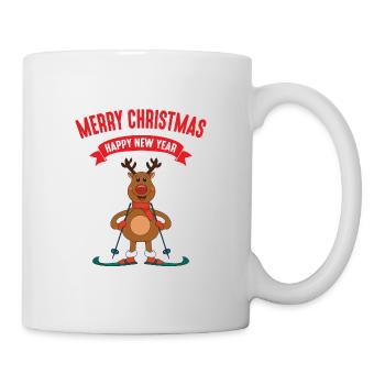 Lustiges Rentier Weihnachten Christmas Xmas Skier - Tasse - Weiß - Rechts