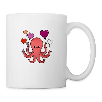 Octopus Heart Balloon Orange Pink Lesbian Pride - Mug - white - Right