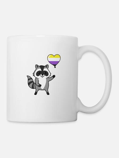 Waschbär Herzballon Nonbinary - Tasse - Weiß