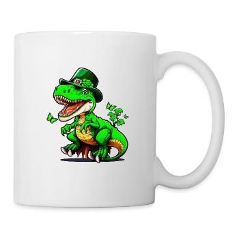 Dinosaure T-Rex de la Saint-Patrick avec chapeau - Mug blanc - blanc - Droite
