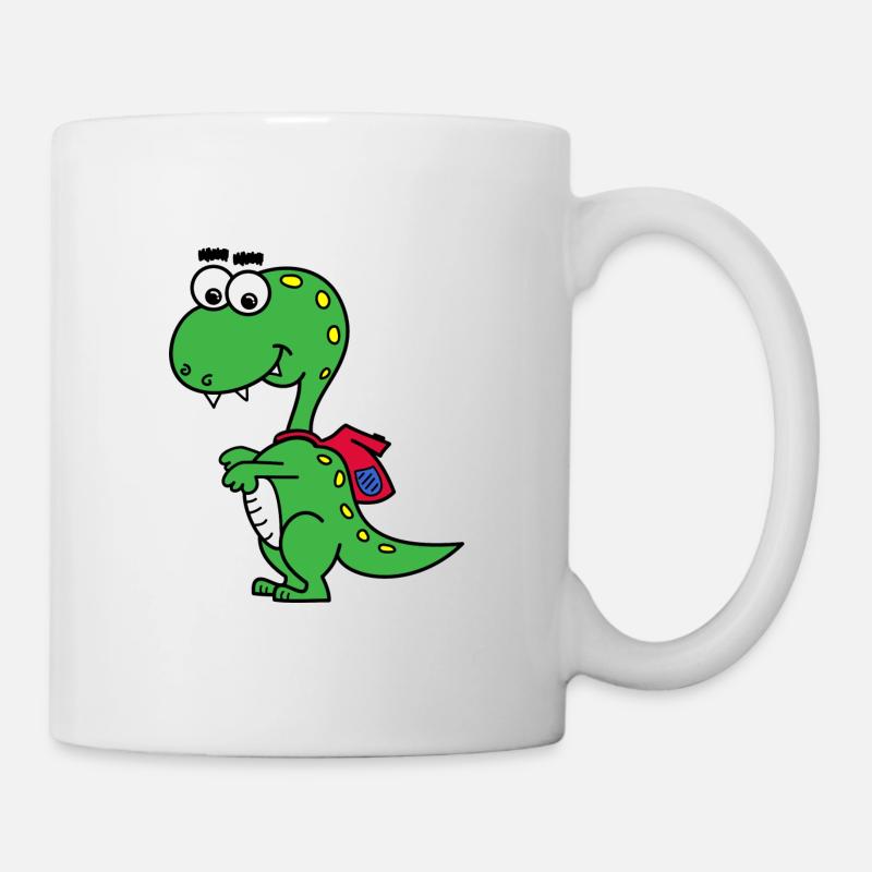 T-Rex mit Rucksack - Tasse - Weiß