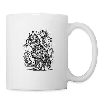 Tattoo Linien Tribal Style Vintage Katze - Tasse - Weiß - Rechts