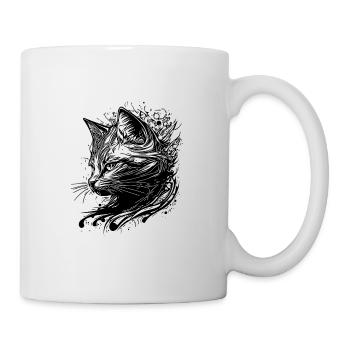 Little Cute Cat in Nature Splash Tattoo Style - Mug - white - Right