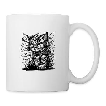 Kleine coole Space Katze Splash Tattoo Style - Tasse - Weiß - Rechts