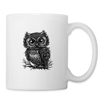 Große Augen Wald Eule auf einem Ast - Tasse - Weiß - Rechts