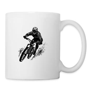 Mountain bikers with bike and helmet - Mug - white - Right