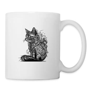 Tattoo Linien Katze im Wilden Natur Style - Tasse - Weiß - Rechts
