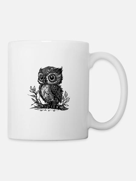 Süsser kleiner vintager Kautz auf einem Ast - Tasse - Weiß