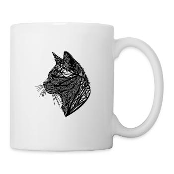 Little Cat in Nature Web Lines Tattoo Style - Mug - white - Right