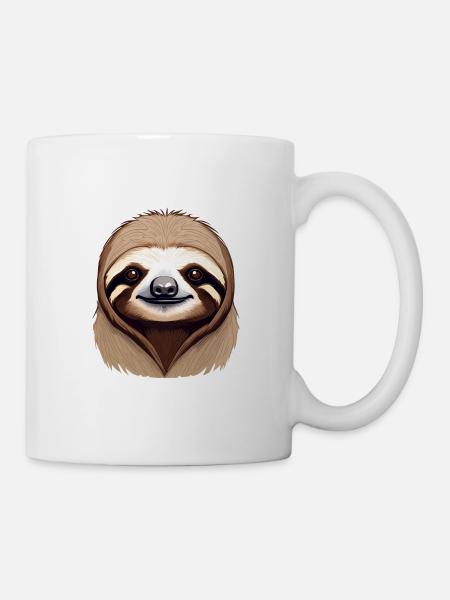 Niedlicher Faultier-Faultier-Porträtaufkleber - Tasse - Weiß