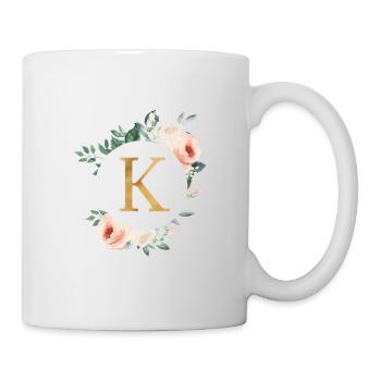 K Monogram Green, Pastel, Wreath - Mug - white - Right