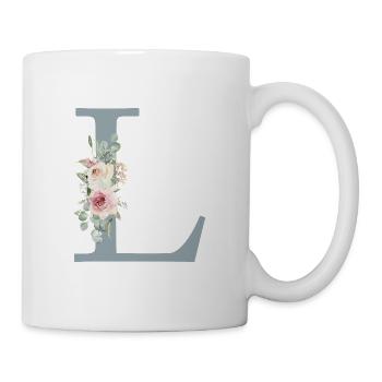 L | Monogramme | Eucalyptus Pastel Fleur Bleu - Mug blanc - blanc - Droite